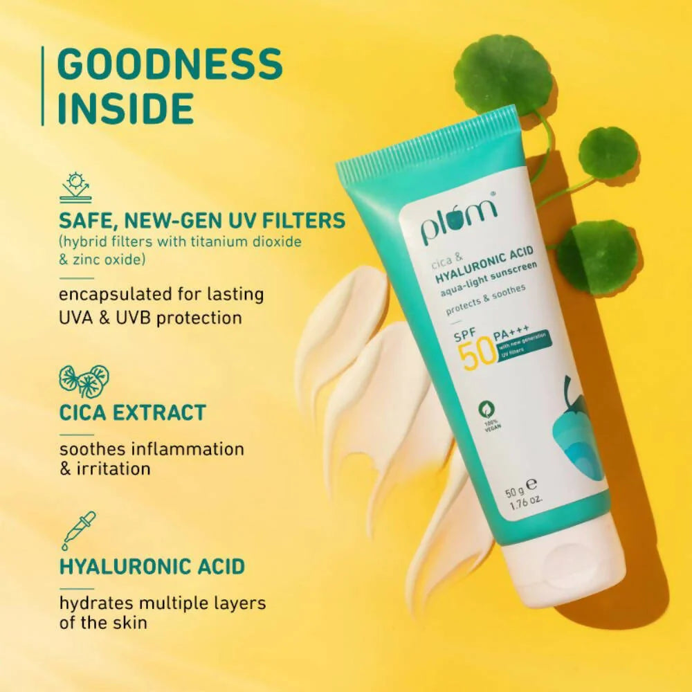 Plum Cica & Hyaluronic Acid SPF 50 PA+++ Sunscreen - 50 gm