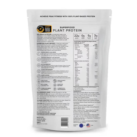 Wellbeing Nutrition Superfood Plant Protein Isolate - Italian Cafe Mocha - 500 gm