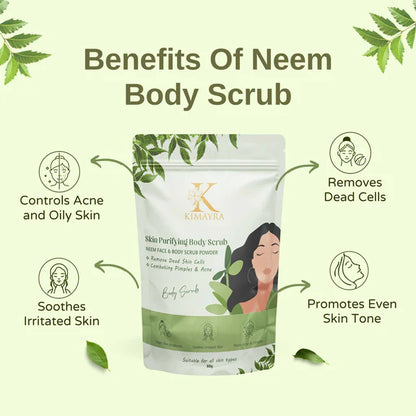 Kimayra Natural Neem Skin Purifying Face & Body Scrub For Acne, Pimple-Free Clear Skin - 80 gm