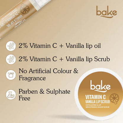 Bake Vitamin C Vanilla Lip Kit With Lip Balm SPF 25 & Lip Scrub For Dark & Pigmented Lips - combo