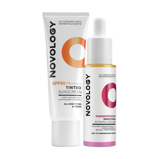 Novology Bi-Phasic Hyper Pigmentation Serum + SPF 50 PA++++ Tinted Sunscreen Combo - combo