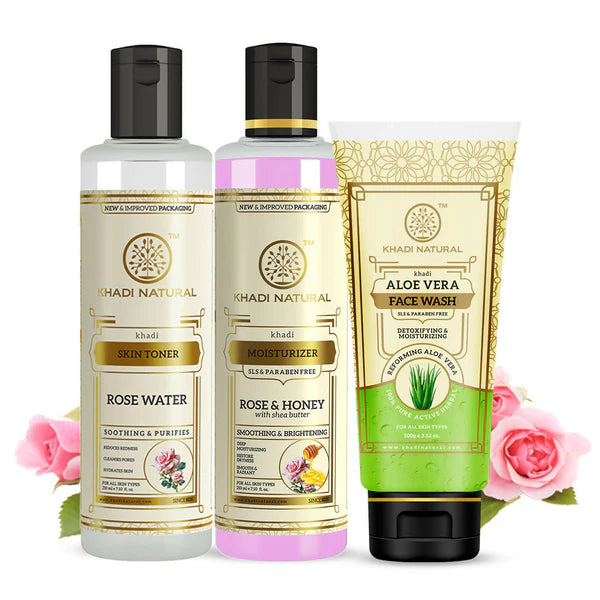 Khadi Natural Glowing Skin Combo - Wash, Tone & Moisturize - combo