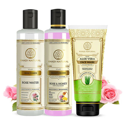 Khadi Natural Glowing Skin Combo - Wash, Tone & Moisturize - combo