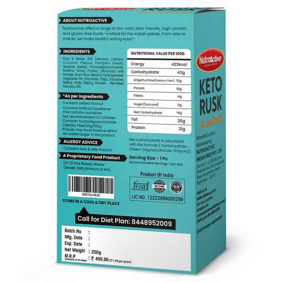 NutroActive Keto Breakfast Bar - 180 gm