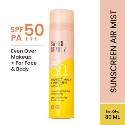 Swiss Beauty Protect Maxx Sunscreen Air Mist With SPF 50 PA+++ - 80 ml