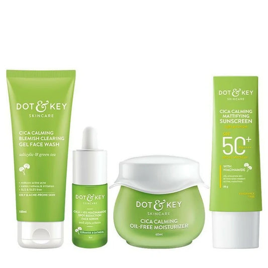 Dot & Key Cica + Niacinamide C + E CSMS (Cleanser, Serum, Moisturizer, Sunscreen) Routine for Oily & Acne Prone Skin - combo