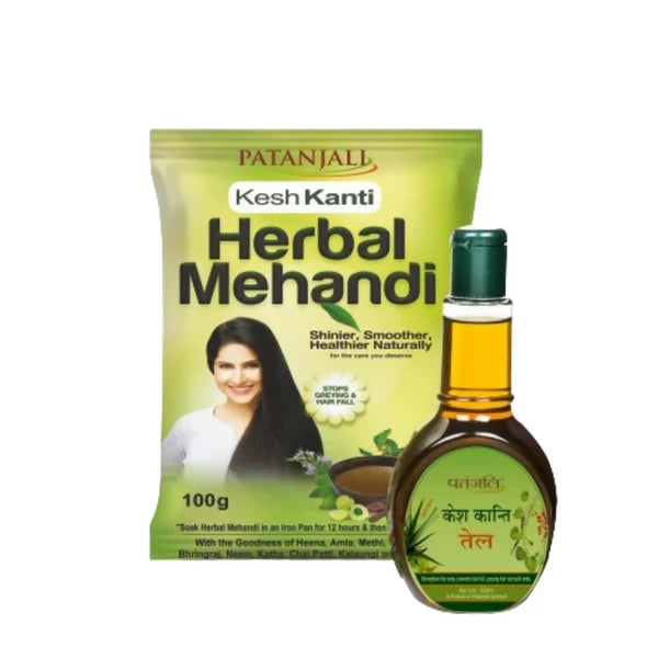 Patanjali Kesh Kanti Herbal Mehandi & Hair Oil - combo