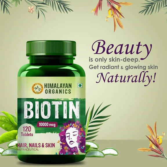 Himalayan Organics Biotin 10,000 mcg For Hair, Nails & Skin Nutraceutical Tablets - 120 tabs