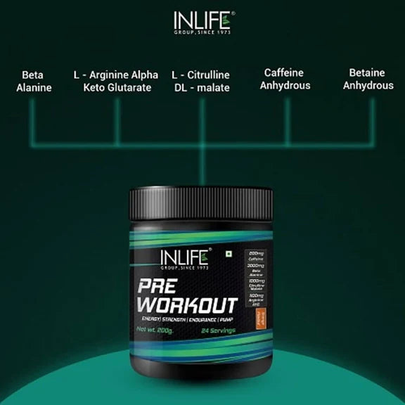 Inlife Pre-Workout Powder Orange Flavour - 200 gm