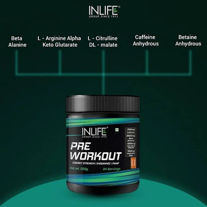 Inlife Pre-Workout Powder Orange Flavour - 200 gm