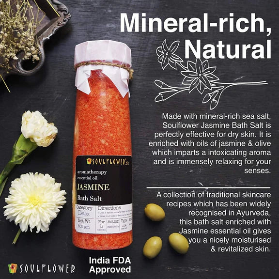 Soulflower Aromatherapy Essential Oil Jasmine Bath Salt - 500 gm