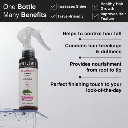 Soulflower Rosemary Water Spray with Mint For Hair growth, Hair fall control, Scalp health, Hair damage protection, Anti frizz - 100 ml