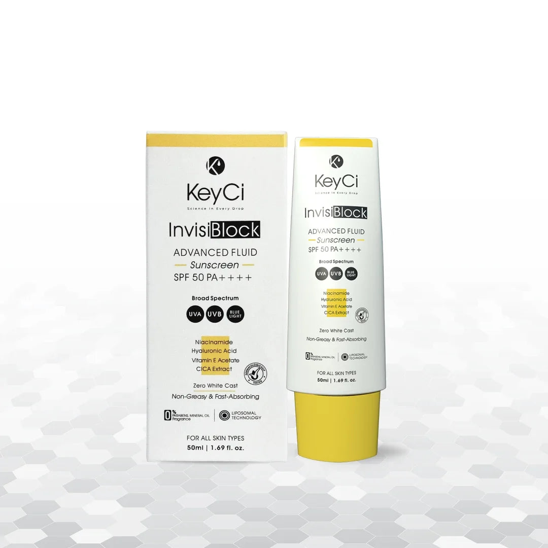 KeyCi InvisiBlock Advanced Fluid Sunscreen SPF 50 PA++++ | 50ml | Niacinamide & Cica sunscreen  ✓ View Product Certificate