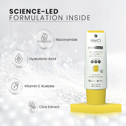 KeyCi InvisiBlock Advanced Fluid Sunscreen SPF 50 PA++++ | 50ml | Niacinamide & Cica sunscreen  ✓ View Product Certificate