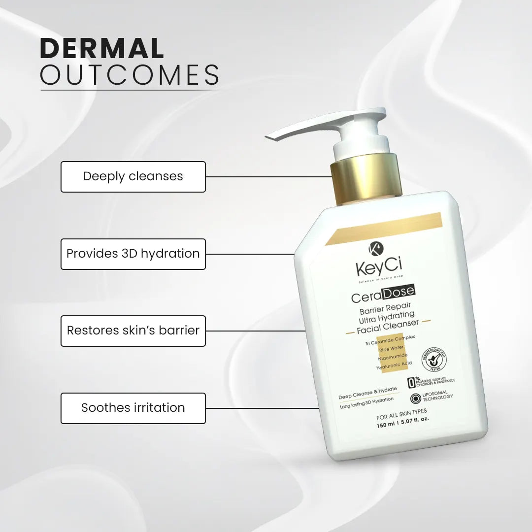 KeyCi CeraDose Barrier Repair Ultra Hydrating Facial Cleanser 150ml | Rice Water & Ceramides Facial Cleanser