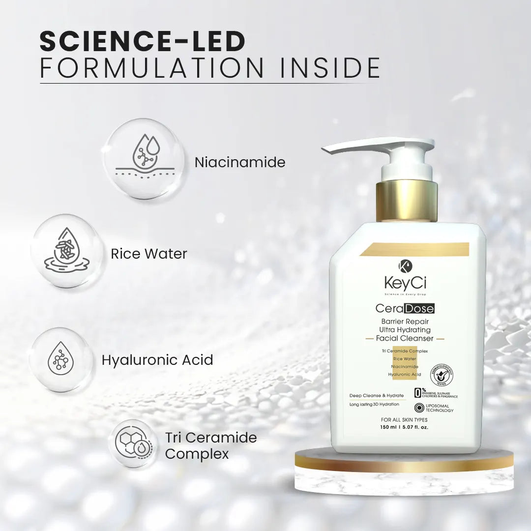 KeyCi CeraDose Barrier Repair Ultra Hydrating Facial Cleanser 150ml | Rice Water & Ceramides Facial Cleanser