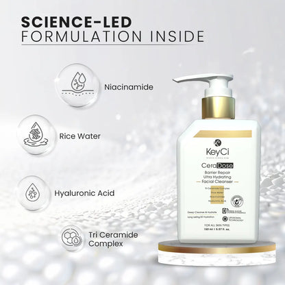 KeyCi CeraDose Barrier Repair Ultra Hydrating Facial Cleanser 150ml | Rice Water & Ceramides Facial Cleanser
