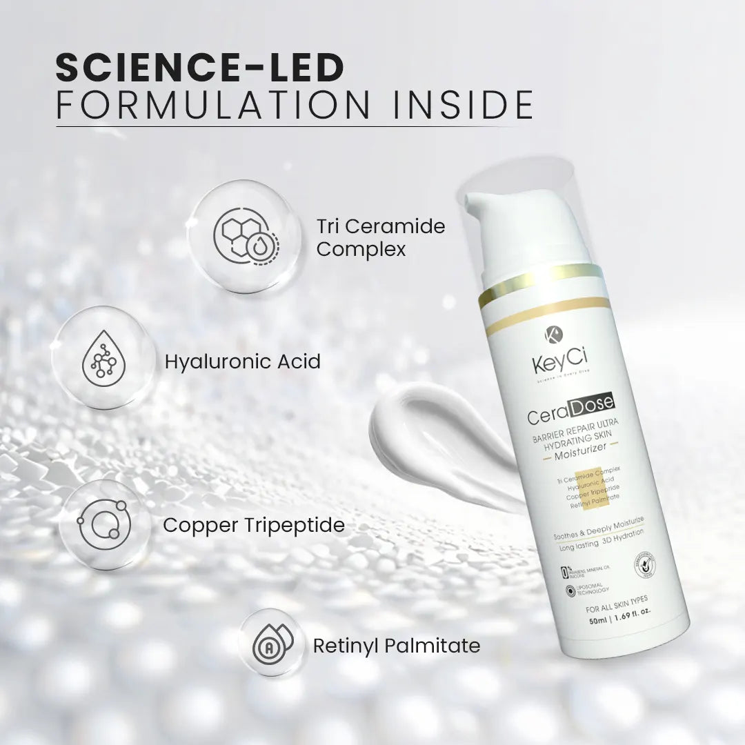 KeyCi CeraDose Barrier Repair Ultra Hydrating Skin Moisturizer 50ml | Ceramide + Cica & Hyaluronic Acid Moisturiser