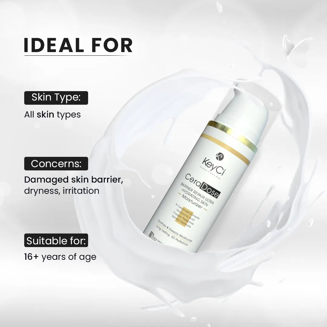 KeyCi CeraDose Barrier Repair Ultra Hydrating Skin Moisturizer 50ml | Ceramide + Cica & Hyaluronic Acid Moisturiser