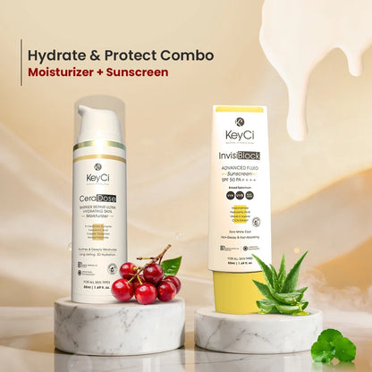 KeyCi Hydrate & Protect Combo | Moisturizer 50ml + Sunscreen 50ml | Pack of 2