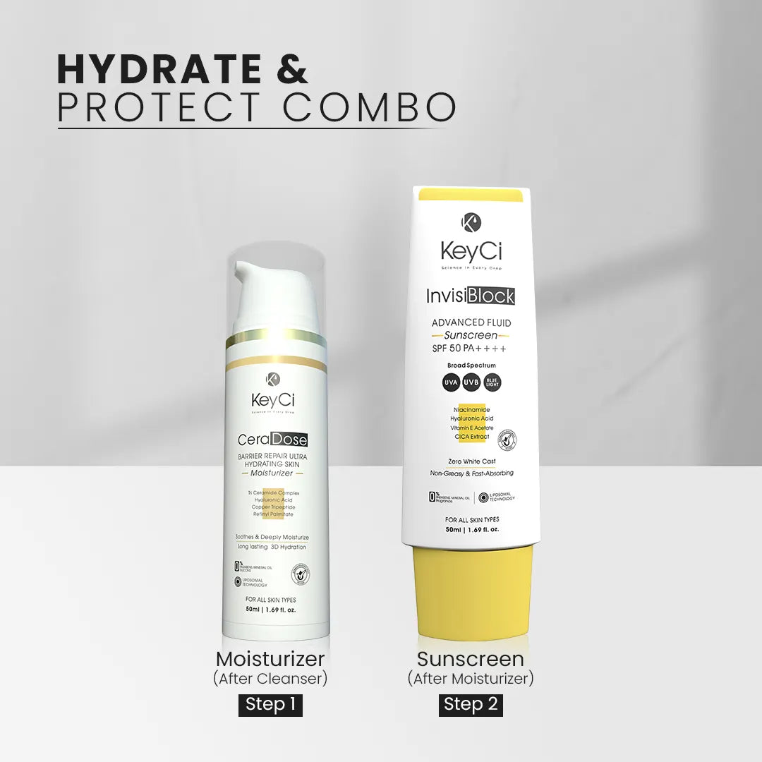 KeyCi Hydrate & Protect Combo | Moisturizer 50ml + Sunscreen 50ml | Pack of 2