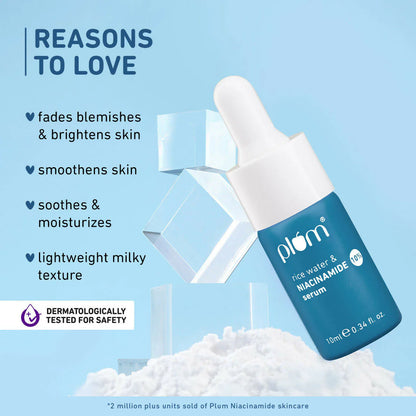 Plum 10% Niacinamide Brightening Face Serum With Rice Water - Fades Blemishes & Dark Spots, Beginner Friendly
