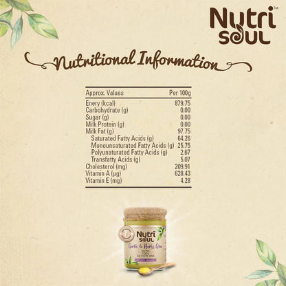 Nutrisoul Garlic & Herbs Ghee | Rich in Antioxidants | Pure Ghee Supports Immunity & Health - 500 ml