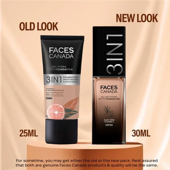 Faces Canada All Day Hydra Matte 3 in 1 Foundation - Warm Natural 021 - 30 ml
