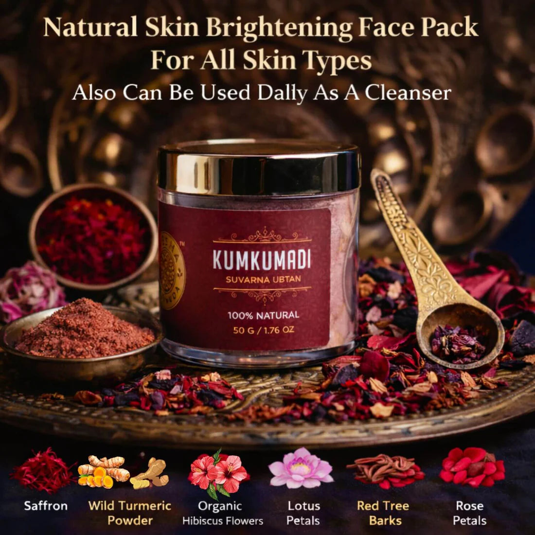 Kumkumadi Suvarna Ubtan - Saffron Face Pack for Glowing Skin, Pigmentation & Blemish Removal