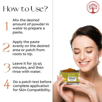 Ivory Natural Facial Wax Powder With Turmeric - Natural Facial Hair Removal Wax For Instant Skin Brightening - 30 gm