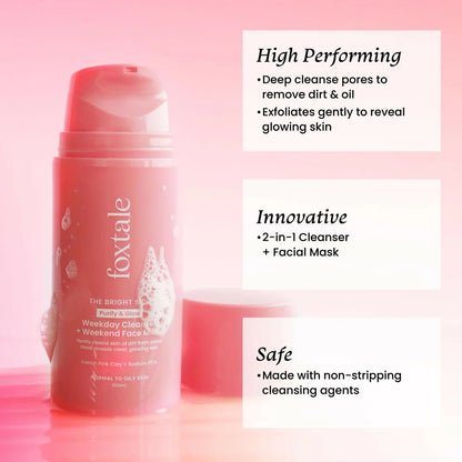 Foxtale Purify & Glow Cleanser + Mask With French Pink Clay & Sodium
