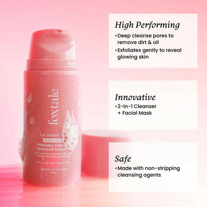 Foxtale Purify & Glow Cleanser + Mask With French Pink Clay & Sodium - 100 ml