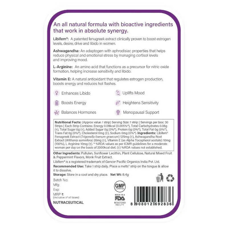 Wellbeing Nutrition Melts Into Her Desire Libifem + L-Arginine Strips - Mixed Fruit Flavor