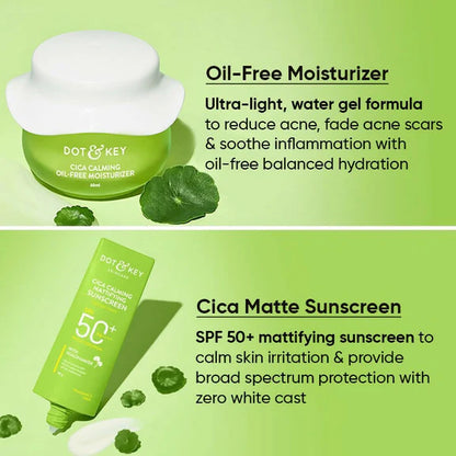 Dot & Key Cica + Niacinamide C + E CSMS (Cleanser, Serum, Moisturizer, Sunscreen) Routine for Oily & Acne Prone Skin - combo