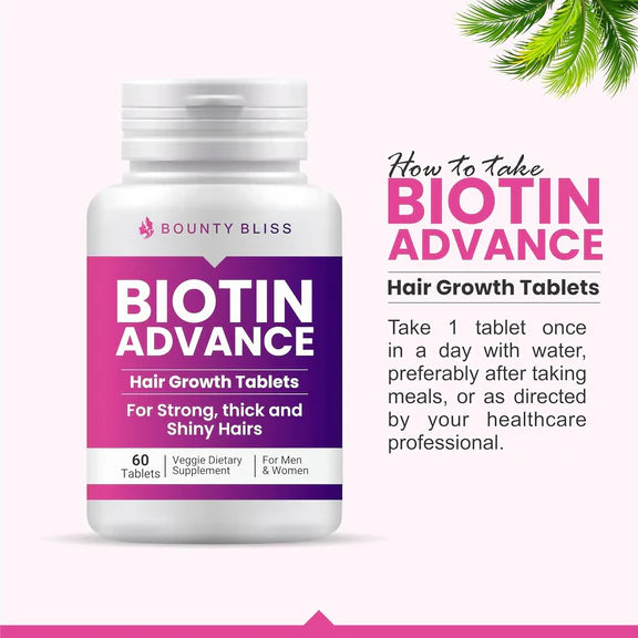 Bounty Bliss Biotin Advance Hair Growth Tablets Beauty & Hair Growth Gummies - 60 tabs