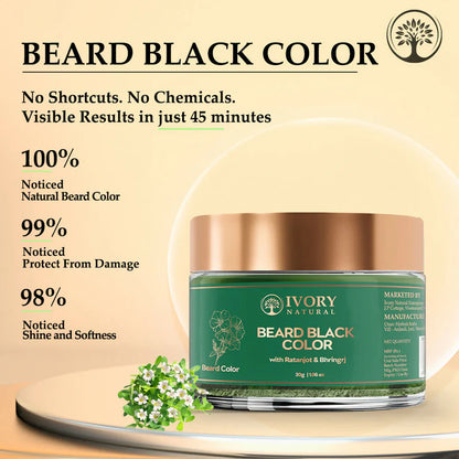 Ivory Natural Beard Black Color Organic - Instant Natural Plant Based Beard Color Powder - 30 gm