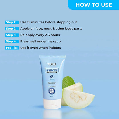 SOKU Sun Protection Broad Spectrum Sunscreen SPF 50 PA+++ - 50 ml