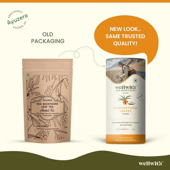 Wellwith Sea Buckthorn Raw Leaves Tea - Himalayan Herbal Leaf Tea - 50 gm