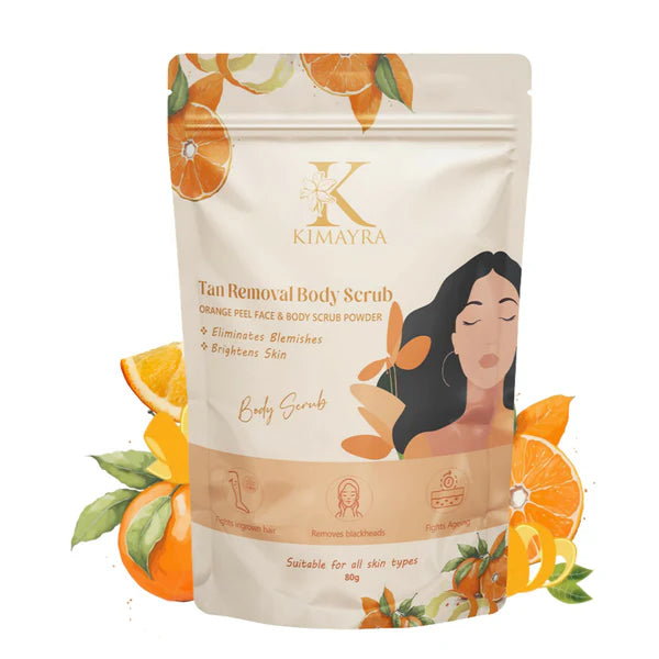 Kimayra Natural Orange Peel Face & Body Scrub For Brightens Skin Tone, Tan Removal Scrub - 80 gm