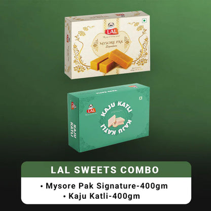 Lal Sweets Combo Pack - Mysore Pak Signature 400Gm And Kaju Katli 400 Gm Gift Pack | Desi Cow Ghee Indian Sweets | Mithai Box - combo