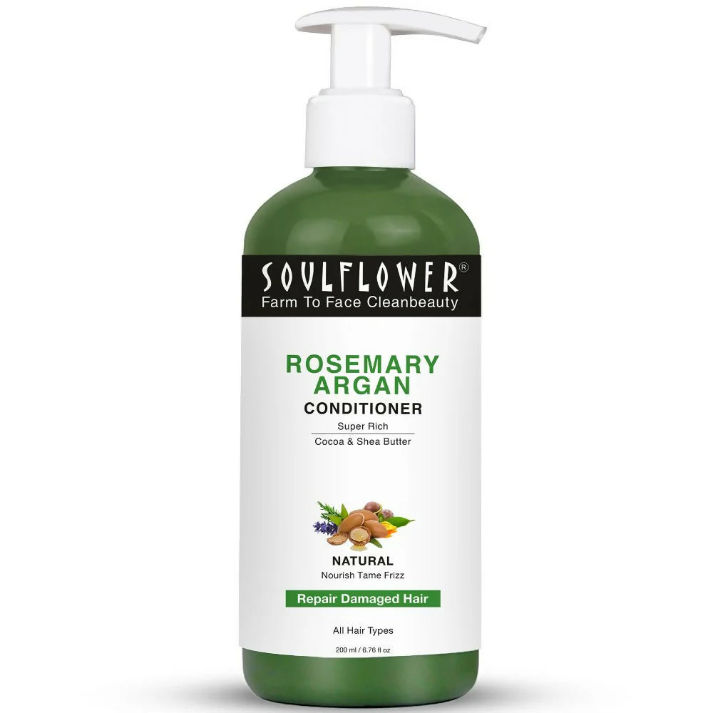 Soulflower Rosemary Argan Conditioner for Dry & Frizzy Hair, Damage Repair, Cocoa & Shea Butter