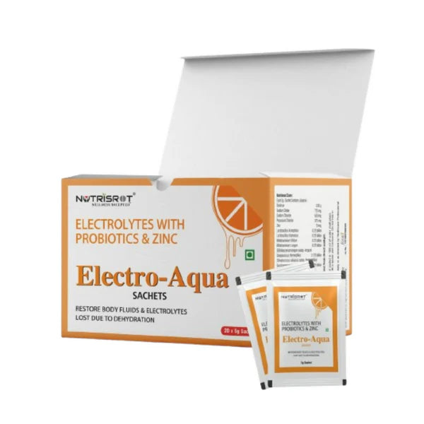 Nutrisrot Electro-Aqua Instant Hydration & Energy Drink Sachets Orange Flavour - 5 gm - Pack of 20
