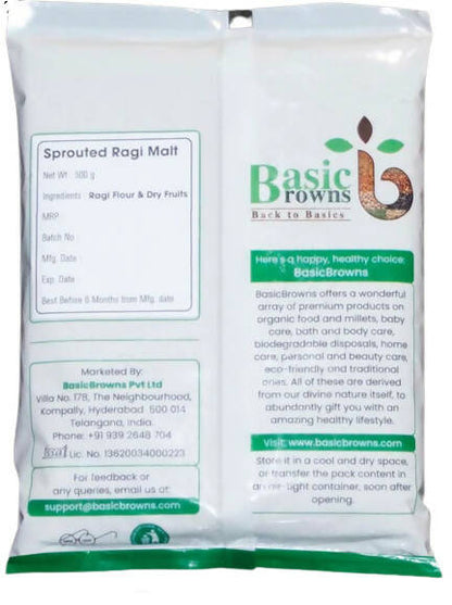 BasicBrowns Sprouted Ragi Malt - 500 gm