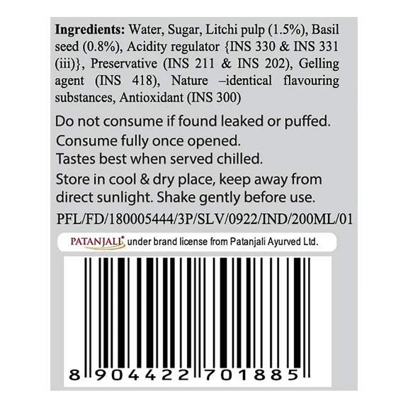 Patanjali Litchi Basil Drink - 200 ml