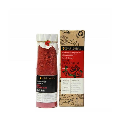 Soulflower Aromatherapy Essential Oil Rose Geranium Bath Salt - 500 gm