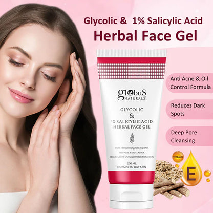 Globus Naturals Glycolic & 1% Salicylic Acid Herbal Anti Acne Face Gel - 100 ml