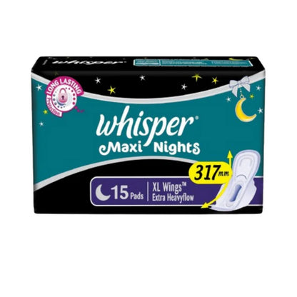 Whisper Maxi Nights Sanitary Pads for Women, XL - 15 Pieces