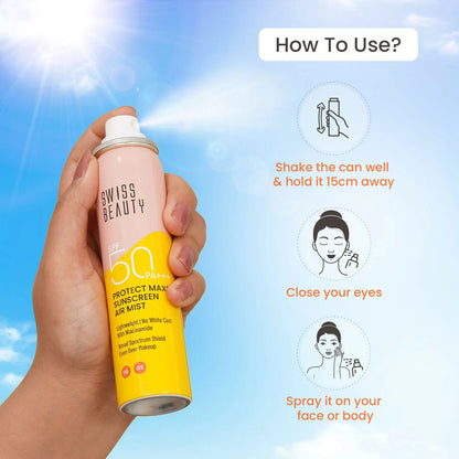 Swiss Beauty Protect Maxx Sunscreen Air Mist With SPF 50 PA+++ - 80 ml