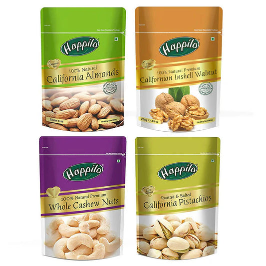 Happilo Premium Dry Fruit Combo (Almond, Cashews, Pistachios & Inshell Walnuts) - Combo