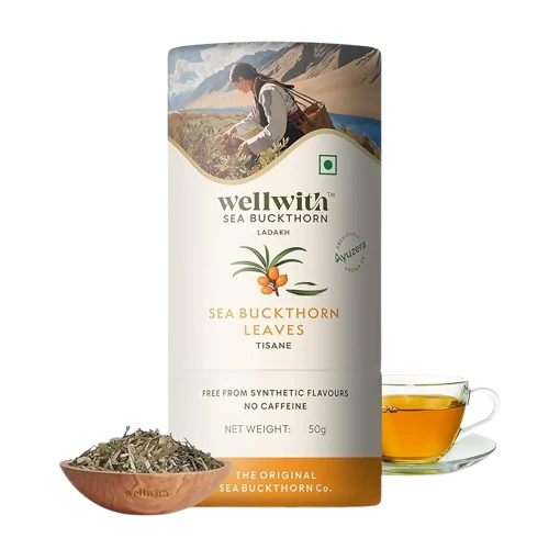Wellwith Sea Buckthorn Raw Leaves Tea - Himalayan Herbal Leaf Tea - 50 gm